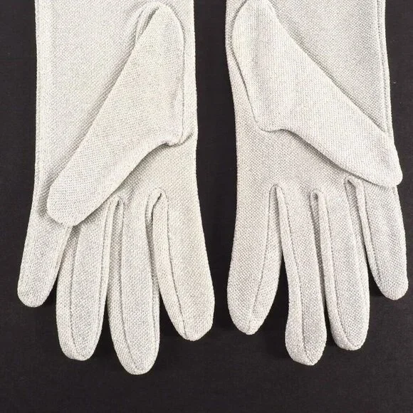 Vintage Womens Opera Gloves Size M Metalic Silver NOS 15 Inch Long Hello 80s - Picture 6 of 9